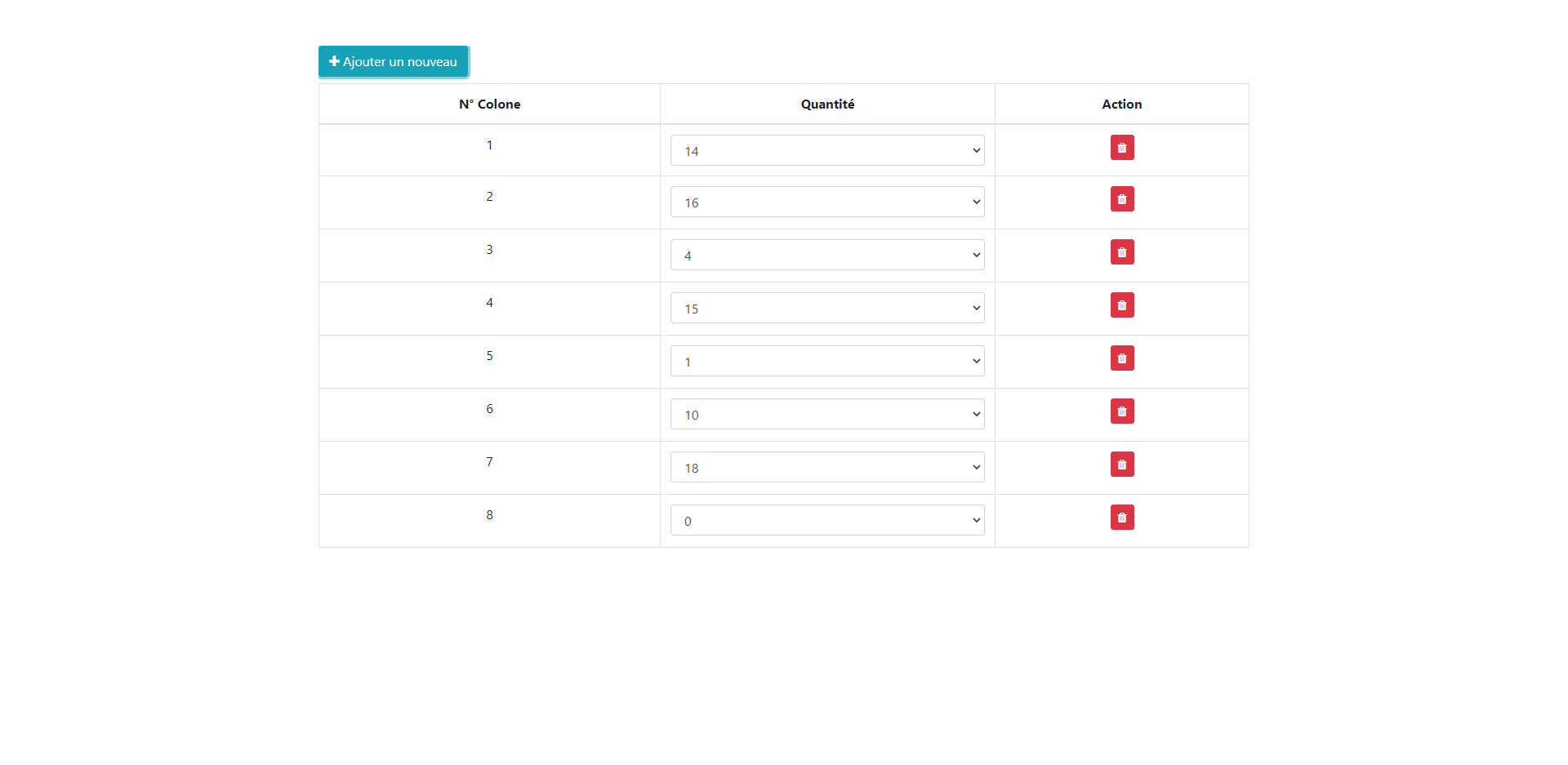 Ajouter supprimer une tr dans une table avec l'insertion des options sur une balise select