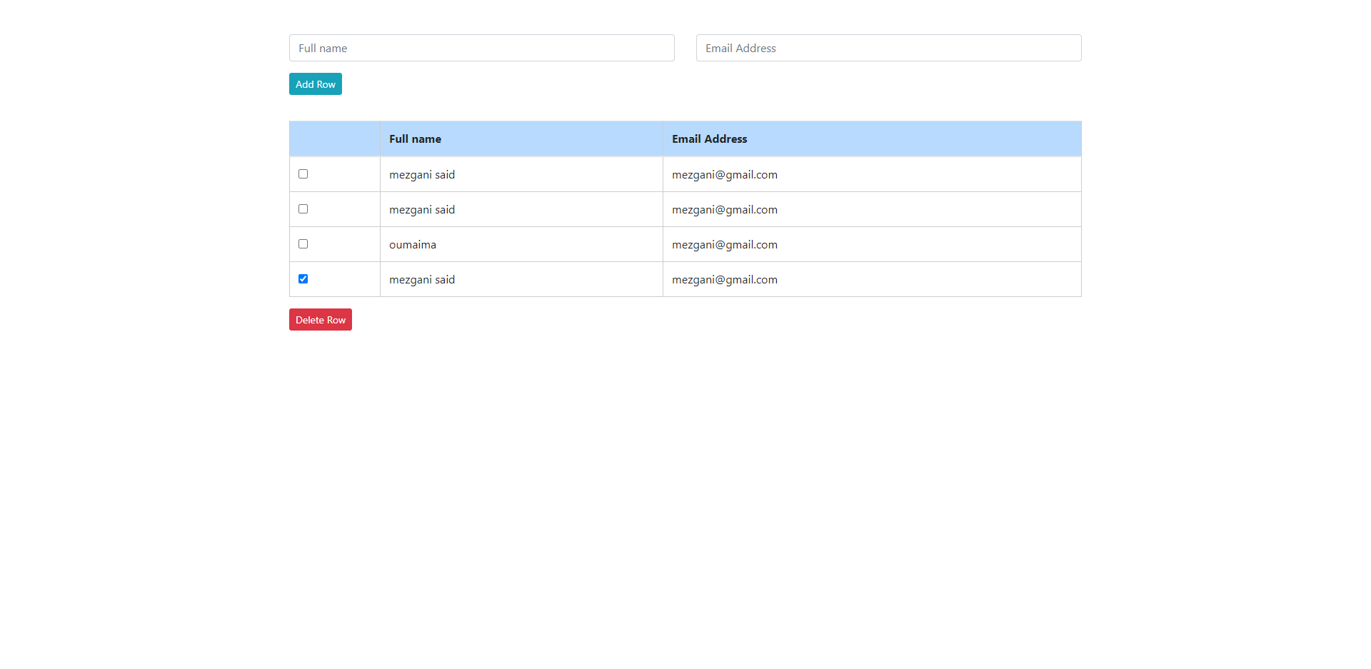 Ajouter supprimer une tr dans une table